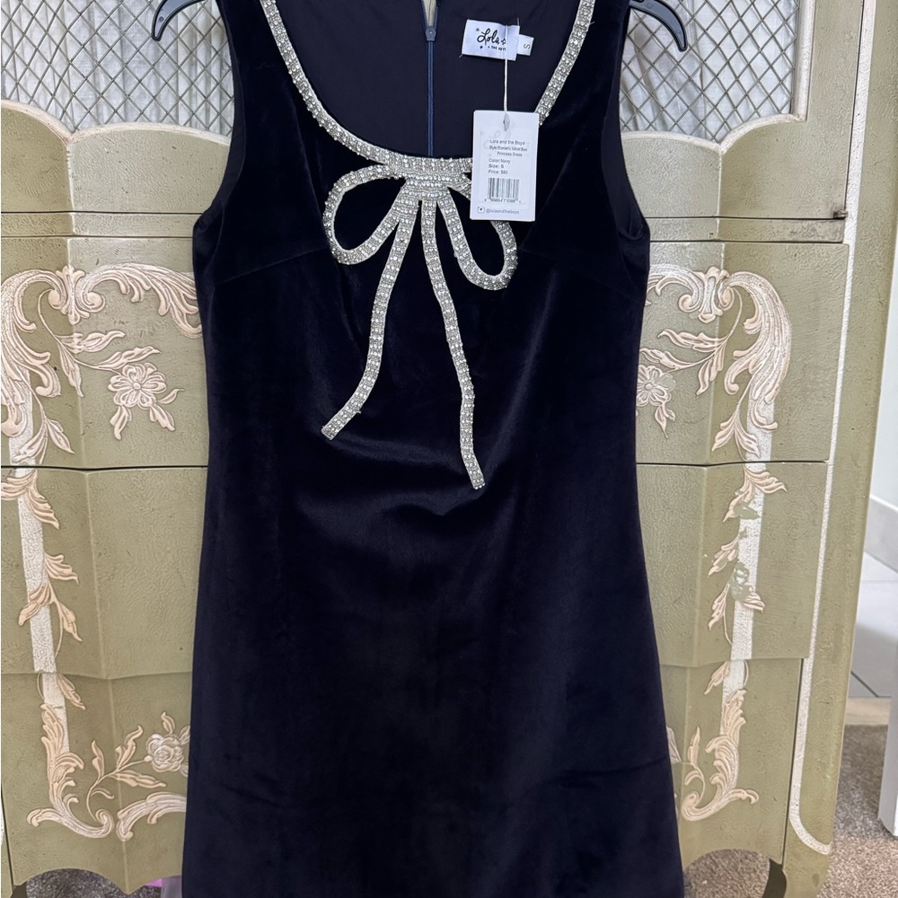 Lola + The Boys Black Velvet Mini Dress with Silver Embellishment